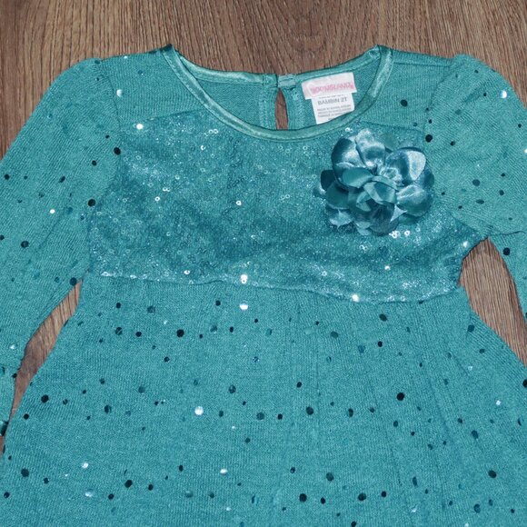 NWT Toddler Girls Youngland Teal Green Sparkly Sequin & Tulle Holiday Dress 2T - Picture 2 of 4